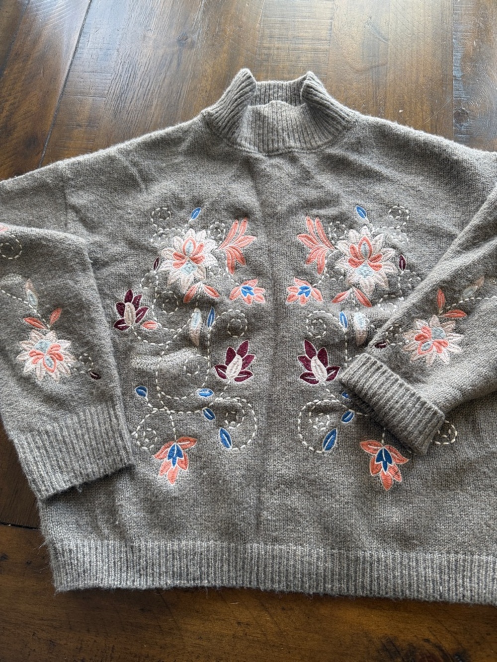 Jun&Ivy Embroidered Floral Mock-Neck Sweater